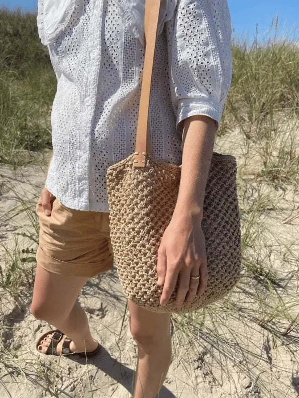 PETITEKNIT Leather Straps for French Market Bag Natural