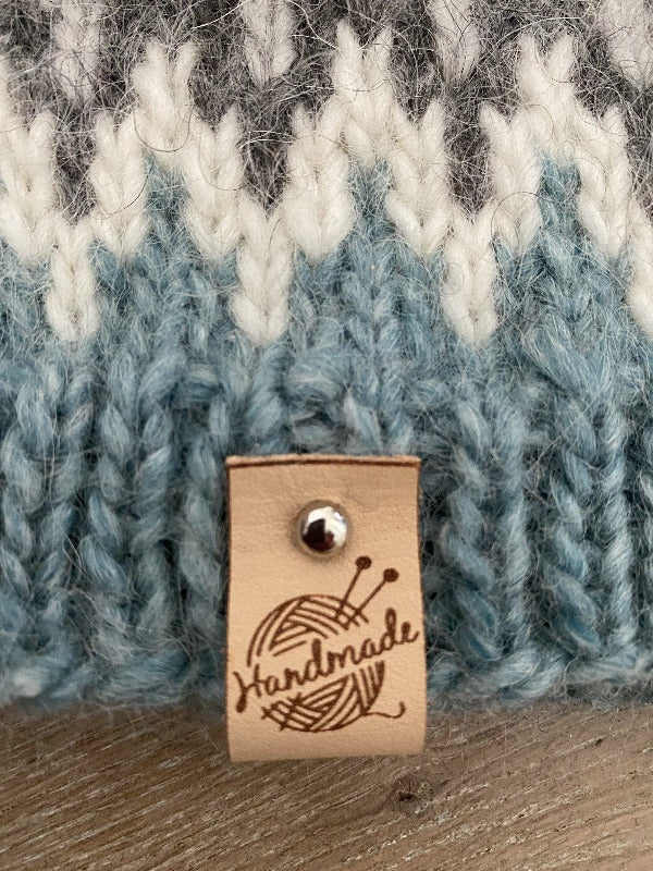 Leather knitting tag, Yarn Ball Handmade