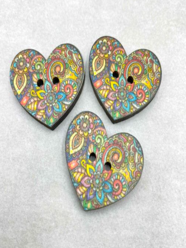 Wooden button mandala heart 